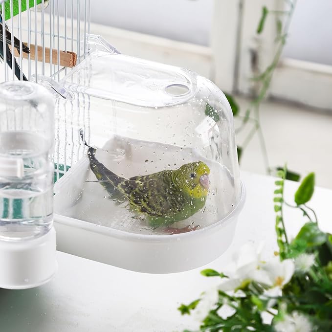 IBWell Clear Bird Bath for Small Birds Parakeet Cage Accessories - Suitable for Cockatiels and Parakeets