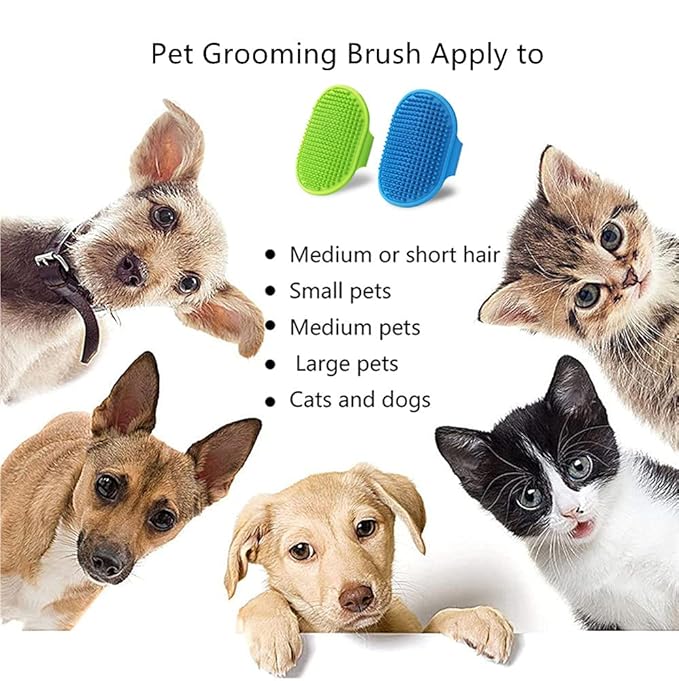 2 Pack Dog Grooming Brush - Dog Cat Bath Soothing Massage Rubber Brush - Pet Bath Brush with Adjustable Ring Handle Suitable for Long Short Haired Pet, Green