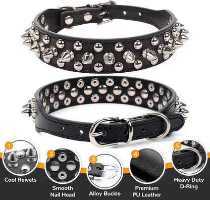 PETCARE Spiked Dog Collar Black Soft Pu Leather Funny Mushrooms Rivet Spike Studded Puppy Collar Adjustable Outdoor Pet Dog Collar for Small Medium Large Dogs Cats Chihuahua Pug Pit Bull Dog Collars