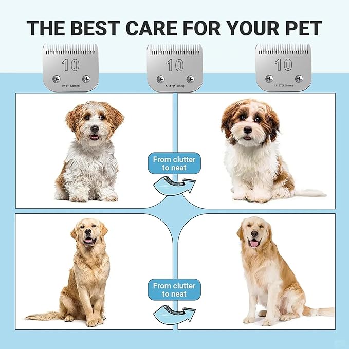 2PCS 10 Blades Dog Grooming Blades Compatible with Andis,Oster A5,Wahl km10 Dog Clippers,Size-#10, 1/16-Inch Cut Length (2pcs #10 (1.5mm))