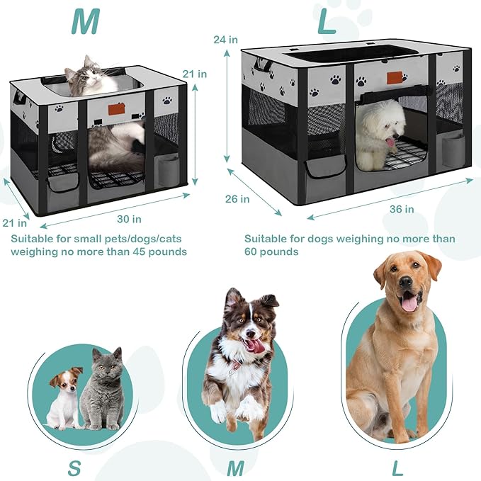 Portable Dog Playpen,Cat Playpen Pet Delivery Room,Portable Kennel Tent Game Pens Suitable for All Medium/Small Pets Metal Dog Crate,with Dog Pee Pad Carring Bag for Indoor/Outdoor Travel
