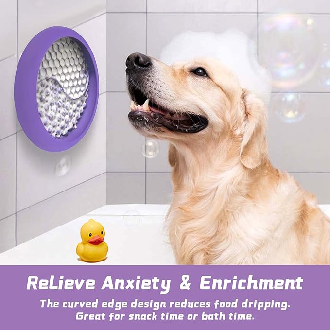 Dog Lick Bowl, Non-Slip Dog Slow Feeder Licking Mat Treat Dispenser, Interactive and Enrichment Toys, Boredom & Anxiety Reducer, BPA Free Silicone (Purple, Large)