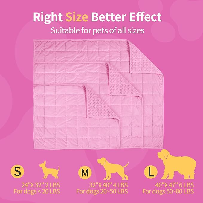 LaSyL Weighted Blanket for Pets | Thunder Blanket for Dogs Anxiety | Premium Soft Minky | Relaxation & Calming & Anti Anxiety | Used in Car, Bed, Couch | Pink, Washable Large 40" L x 47" W