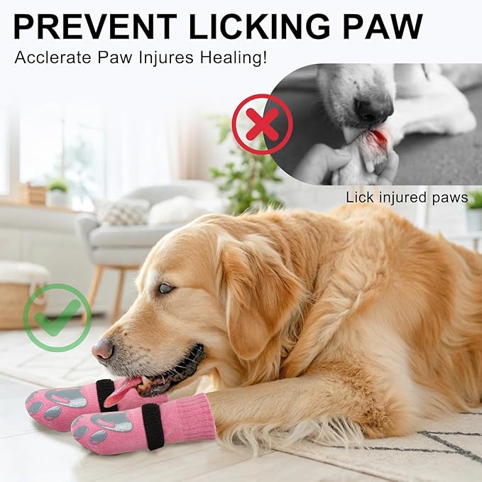 BEAUTYZOO Dog Socks, Non Slip Dog Socks to Prevent Licking Paws -Dog Shoes for Hot/Cold Pavement, Dog Boots & Paw Protectors, Dog Booties for Hardwood Floors, Small Medium Large Senior Dogs