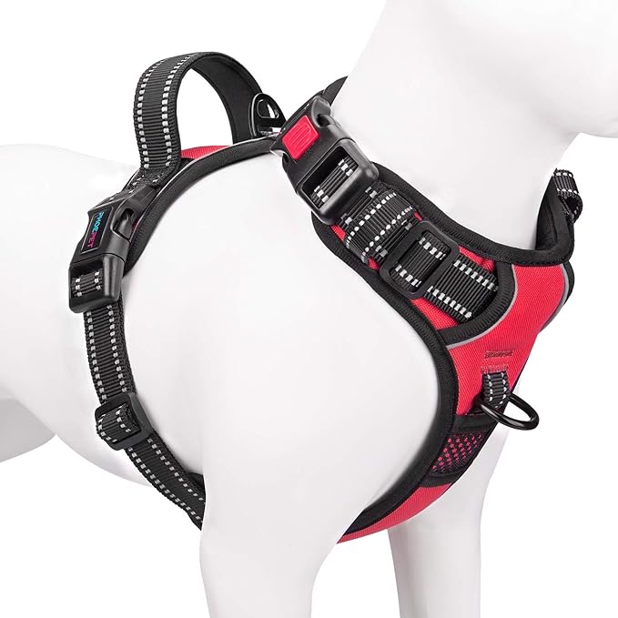 PHOEPET No Pull Dog Harnesses for Small Dogs Reflective Adjustable Front Clip Vest with Handle 2 Metal Rings 3 Buckles [Easy to Put on & Take Off](XS, Red)
