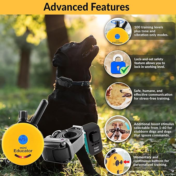 E-Collar  Educator ET-300-1/2 Mile Waterproof Remote Dog Training Collar Includes Premium Finger Clicker Trainer, 100 Programmable Levels + Vibration + Light + Sound
