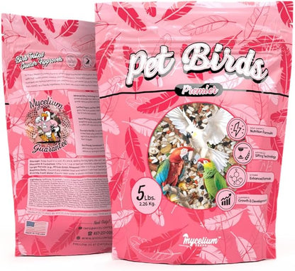 Mycelium Organic Pet Bird Premier Bird Seed (5 LBS) | Premium Food for Parrots, Cockatoos, & Large Birds | High-Protein, Vitamin-Fortified, Growth & Development Support | USA Made, Non-GMO