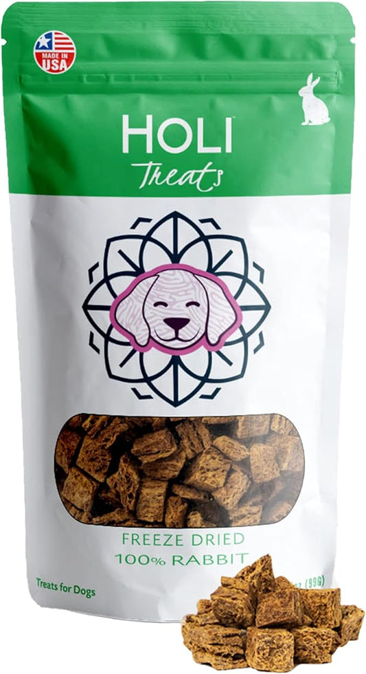 HOLI Freeze Dried Rabbit Treats for Dogs- All Natural Healthy Dog Treats, 100% Made in USA - Single Ingredient - Human Grade - Grain Free - Diabetic Friendly - 3.5oz