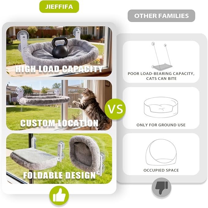 Cat Window Perch with Strong Suction Cups, 55lbs Hold Weight Tested, Foldable Cat Window Hammock Bed with Breathable Mesh, All-Season Lounger for Medium Small Cats to Bird Watch & Sunbathe (Grey, XL)