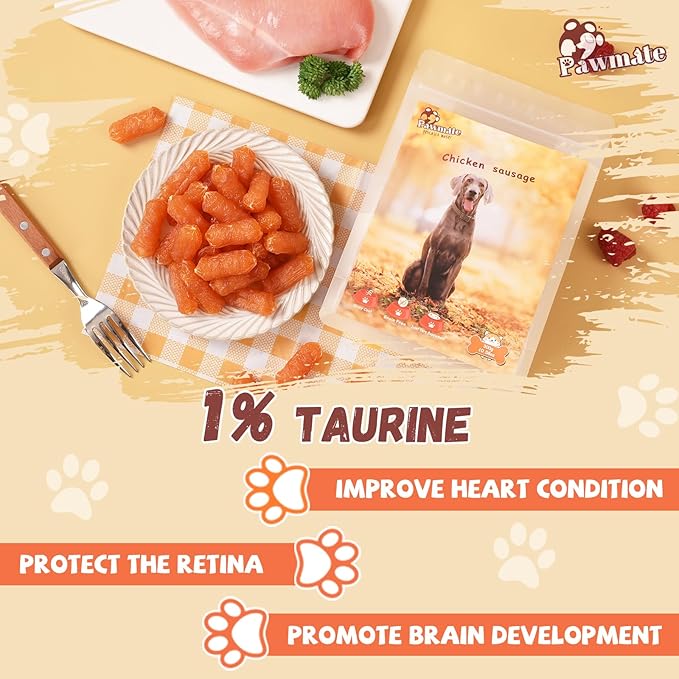 Dog Treats Chicken Sausage, Natural Chicken Jerky Training Treats for Dogs with Glucosamine, Chondroitin, MSM and Taurine, Low Fat Soft Chewy Snacks 10.58 oz