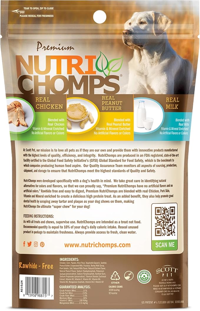 NutriChomps Dog Chews- 6-inch Braids,Easy to Digest, Rawhide-Free Dog Treats, Healthy, 4 Count, Real Chicken, Peanut Butter and Milk Flavors, Bundle of 3