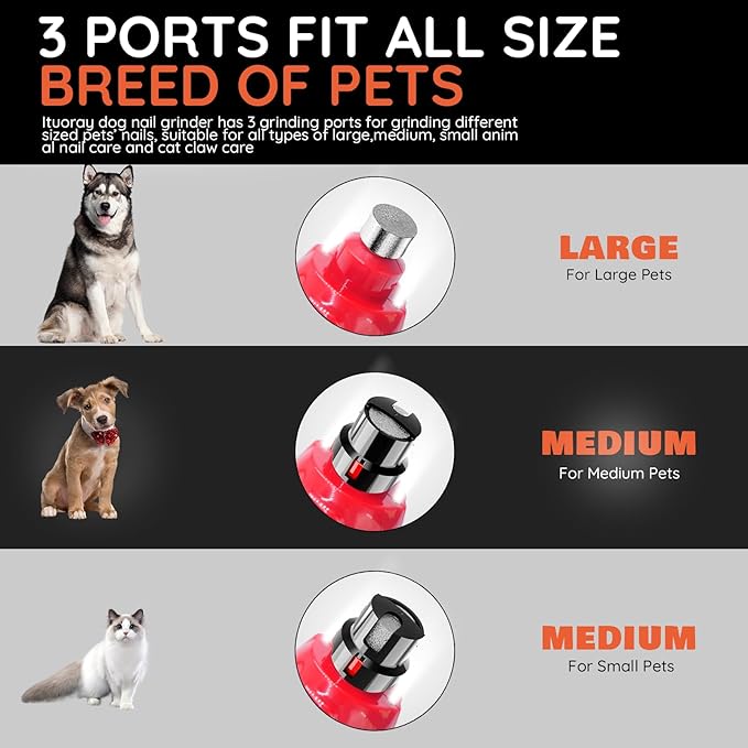 Dog Grooming Kit Dog Nail Trimmers with 3 Grinding Wheels Dog Nail Grinder/Clippers/Trimmers Super Quiet Rechargeable 6-speed Cat Nail Clipper for Large Medium Dogs Cats Small Animal Nail Care