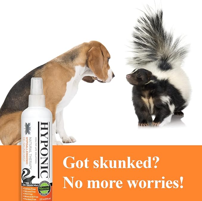 HYPONIC Hypoallergenic Premium De-Skunk Mist 8.01 oz for All Pets - Safe, Non-Toxic Skunk Odor Remover