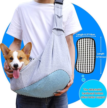 Kanemc Dog Sling Carrier for Small Dogs Cat Puppy Pets Up to 16.5lbs, Comfy Hard Bottom Support, Adjustable Padded Shoulder Strap, Hands-Free Dog Carrier Sling Bag for Outdoor Travel