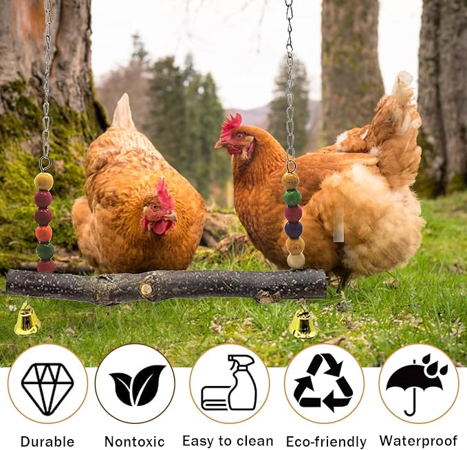 Chicken Bird Swing,Chicken Perch,Natural Wooden Swing Toys,Wood Stand for Chick,Safe and Relief of Stress,Chicken Coop Accessories,Coop Swing for Chicken Bird,Parrot,Hens (A)