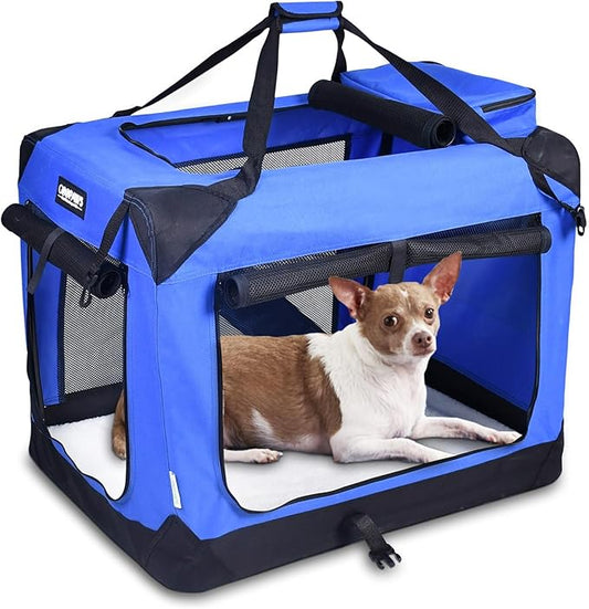 JESPET 30'' Soft Pet Crates Kennel, 3 Door Soft Sided Folding Travel Pet Carrier with Straps and Fleece Mat for Dogs, Cats, Indoor/Outdoor Use with Black