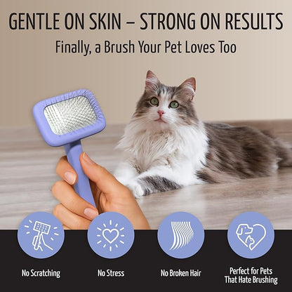 Tauro Pro Line Wooden Deshedding Dog Brush for Long Goldendoodle, Labradoodle & Poodle Hair - Purple Slicker Brush for Dog & Cat Grooming - Rectangular Flexible Cushion & Non-Slip Grip, S