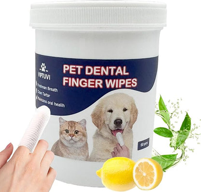 Dog Dental Wipes – Pet Teeth Cleaning Finger Pads for Dogs & Cats, 50 Count – Remove Plaque & Tartar, Freshen Breath, Easy Oral Care, Tea Polyphenol Formula