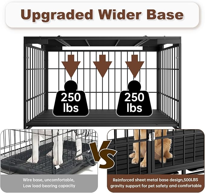 54 Inch Heavy Duty Dog Crate with Wheelsï¼_ndestructible Escape-Proof Dog Cage for Large Dogs, Extra Large XL XXL Indestructible Dog Crate with Removable Tray.