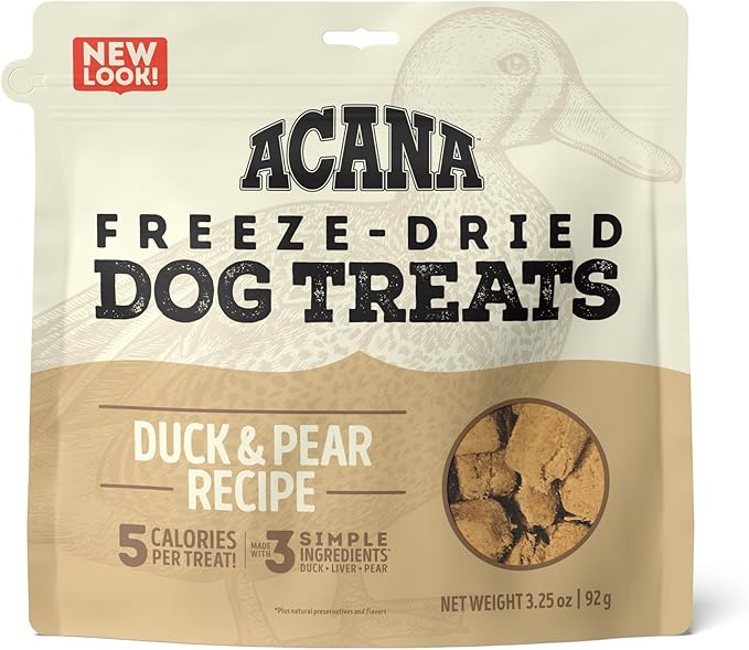 Singles Freeze Dried Dog Treats, Limited Ingredient Grain Free Duck & Pear Recipe, 3.25oz