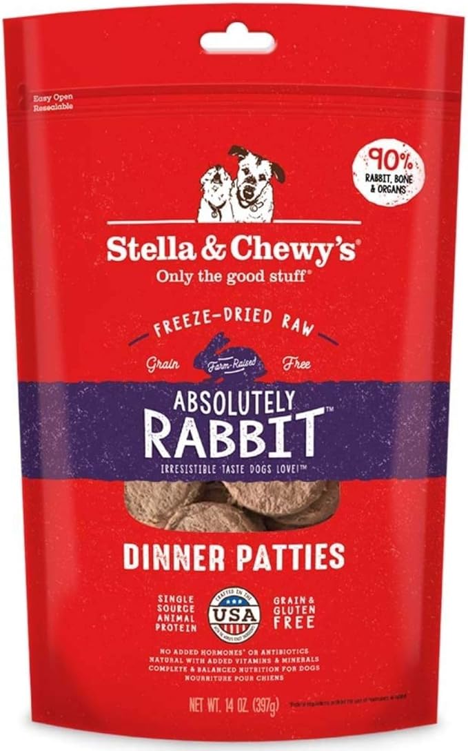 Stella & Chewy's Freeze Dried Raw Dinner Patties  Grain Free Dog Food, Protein Rich Absolutely Rabbit Recipe  14 oz Bag