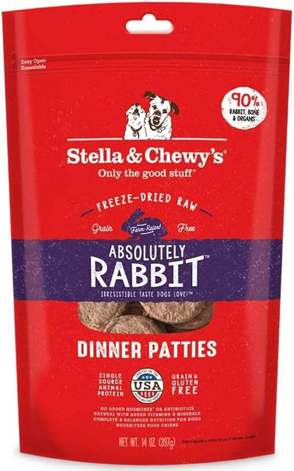 Stella & Chewy's Freeze Dried Raw Dinner Patties  Grain Free Dog Food, Protein Rich Absolutely Rabbit Recipe  14 oz Bag