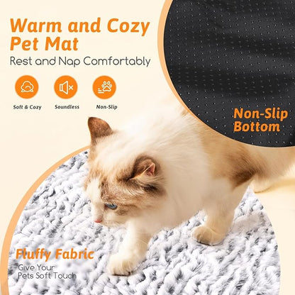 Nobleza Self Heating Cat Bed, Super Soft Thermal Dog Crate Bed Mat for Sleeping, Washable Anti-Slip Self Warming Pet Kennel Pad for Small Medium Cats Dogs Indoor Outdoor (White&Grey, M)