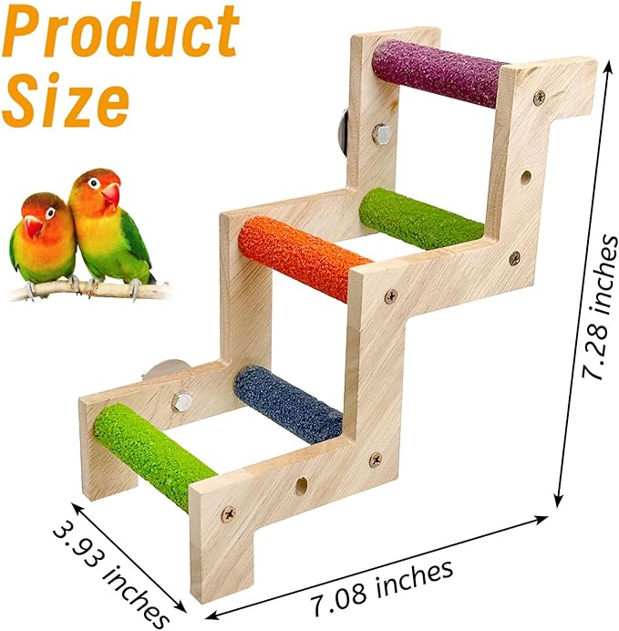Hamiledyi Nature Wooden Bird Ladder Pet Parrots Climb Bridge Exercise Stands for Parakeet Climbing Chewing Bridge Bird Cage Accessories for Cockatiel Parakeet Lovebirds Budgie