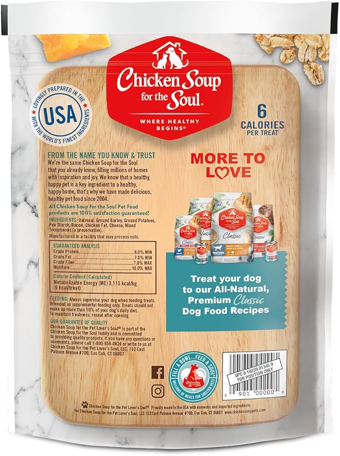 Chicken Soup For The Soul Crunchy Bites Dog Treats, Bacon & Cheese, 12 Ounce Bag | Soy, Corn & Wheat Free, No Artificial Flavors or Preservatives