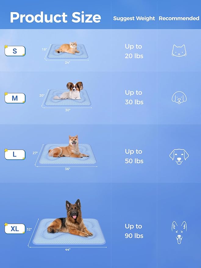 Rywell Dog Cooling Mat, 44*32 Super Thick & Comfortable Cooling Mat for Large Dog with Arc-Chill 3.0 & PCM Tech(Q-Max>0.5), Endothermic Color Changing&Dual Sided for All-Year Use, Portable for Pet Bed