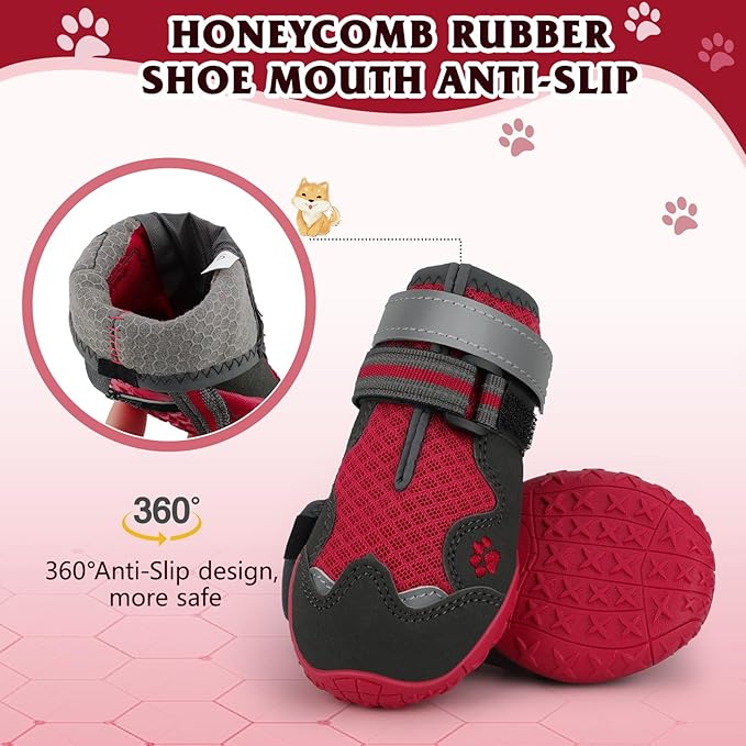 Dog Shoes for Large Medium Small Dog, Mesh Breathable Dog Shoes for Hot Pavement, Anti-Slip Dogs Boots Paw Protectors with Reflective for Outdoor Walking Indoor Hardfloors (Size 8)