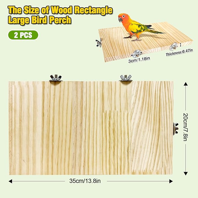 2PCS 13.8x7.9 inches Large Bird Perch Stand Wooden Parakeet Stand Platform Parrot Cage Accessories Rectangle Corner Stand Perch Shelf for Budgie Cockatiel Conure Macaw African Grey Chinchilla