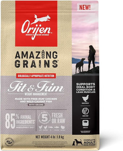 ORIJEN Amazing Grains Fit & Trim Dry Dog Food Recipe, 4lb
