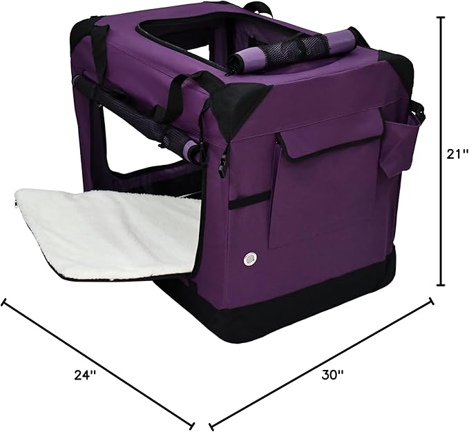 EliteField 4-Door Folding Soft Dog Crate with Curtains, Carrying Bag and Fleece Bed (2 Year Warranty), Indoor & Outdoor Pet Home (30" L x 21" W x 24" H, Purple+4 Door Curtains)