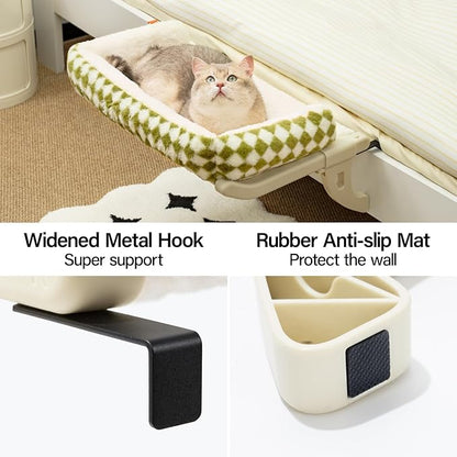 MEWOOFUN Cat Window Sill Perch for Indoor Cats, One-Step Sliding Clamping Slot Adjustment Cat Window Hammock with Removable Covers, Cat Bed for Windowsill & Bedside (Green, Large)