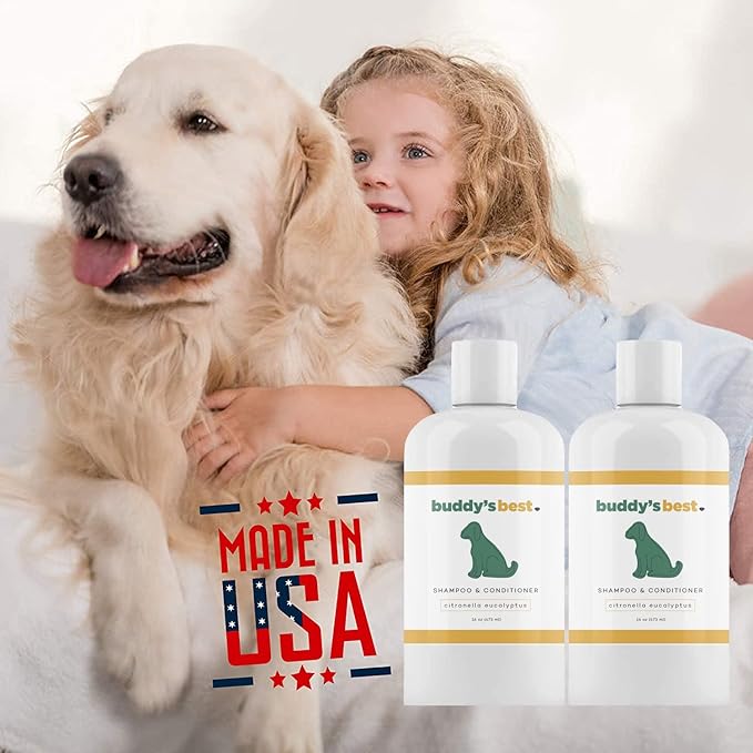 Buddy's Best Dog Shampoo for Smelly Dogs - Dog Shampoo and Conditioner for Dry and Sensitive Skin - Moisturizing Puppy Wash Shampoo, Citronella Eucalyptus Scent, 16oz
