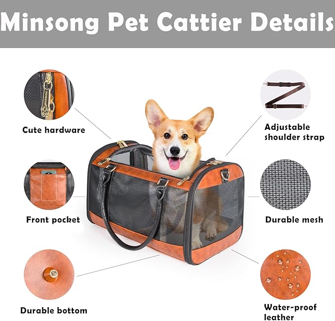 Dog Soft-Sided Carriers Pet Carrier for Small Dogs Cats, Fashion PU Leather Small Dog Carrier Pet Purse, Airline Approved Travel Pet Carrier for Puppy Kitten Small Animals