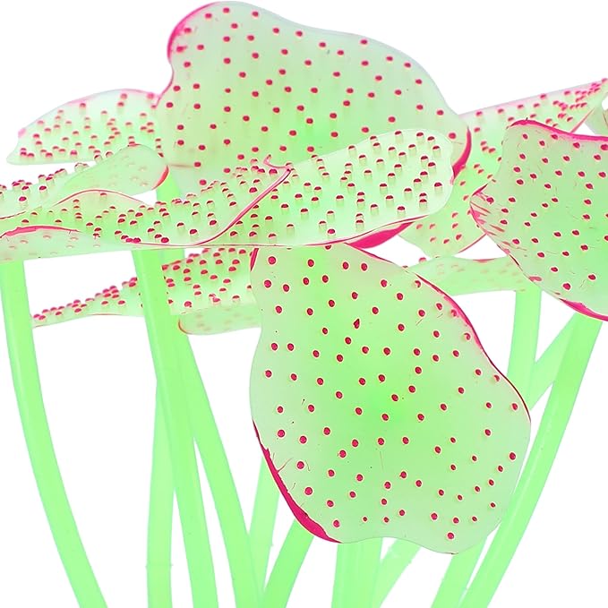 VOCOSTE Soft Silicone Glowing Aquarium Mushroom Coral, Fluorescence Aquatic Artificial Coral for Fish Tank Decoration, Green