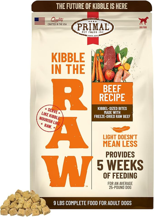 Primal Kibble in The Raw, Freeze Dried Dog Food, Beef, Scoop & Serve, Made with Raw Protein, Whole Ingredient Nutrition, Crafted in The USA, Dry Dog Food 9 lb Bag