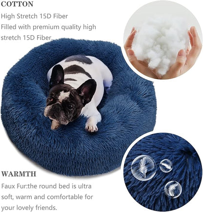 Puppy Bed for Calming Dog 23 Inches Navy Blue Anti-Anxiety Donut Dog Bed for Small Medium Dogs Washable Fuzzy Dog Bed Fits up to 15 lbs Pets Beds for Small Dog