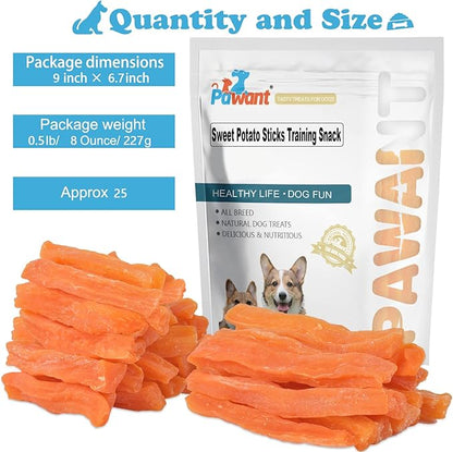 Sweet Potato Dog Treats no Rawhide for Small and Large Dog Sticks Puppy Training Snacks Grain Free 0.5lb/227g