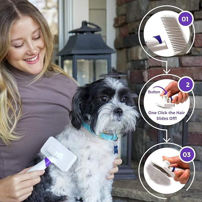 Self-Cleaning Gentle Slicker Brush, Sensitive Skin Gentle Dog Brush, for Big Dog and Large Breed, to Remove Loose Hair, Mats, Dirt - Pain Free Grooming