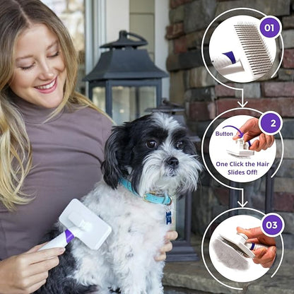 Self-Cleaning Gentle Slicker Brush, Sensitive Skin Gentle Dog Brush, for Big Dog and Large Breed, to Remove Loose Hair, Mats, Dirt - Pain Free Grooming