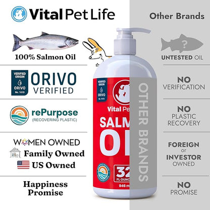 Salmon Oil for Dogs & Cats - Healthy Skin & Coat, Fish Oil, Omega 3 EPA DHA, Liquid Food Supplement for Pets, All Natural, Supports Joint & Bone Health, Natural Allergy & Inflammation Defense, 32 oz