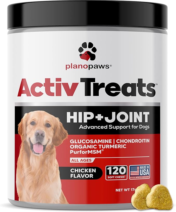 Glucosamine for Dogs Hip and Joint Supplement - Safe Joint Support for Dogs - Dog Joint Supplement with Glucosamine Chondroitin MSM Turmeric - 120 Joint Care Chews for Dogs ActivTreats