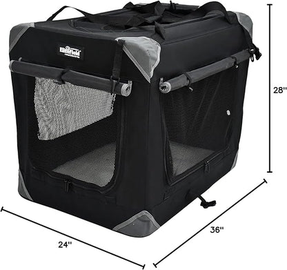 EliteField 4-Door Folding Soft Dog Crate with Curtains, Carrying Bag and Fleece Bed (2 Year Warranty), Indoor & Outdoor Pet Home (36" L x 24" W x 28" H, Black+4 Door Curtains)