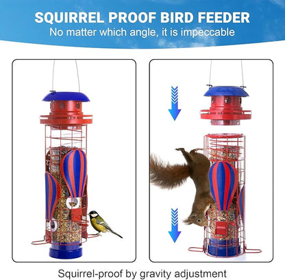 Solar Bird Feeder for Outdoors Hanging, Squirrel Proof Bird Feeder, Metal Waterproof Wild Bird Feeders,Cardinals Feeders, Gifts for Bird Lovers, Garden Decoration