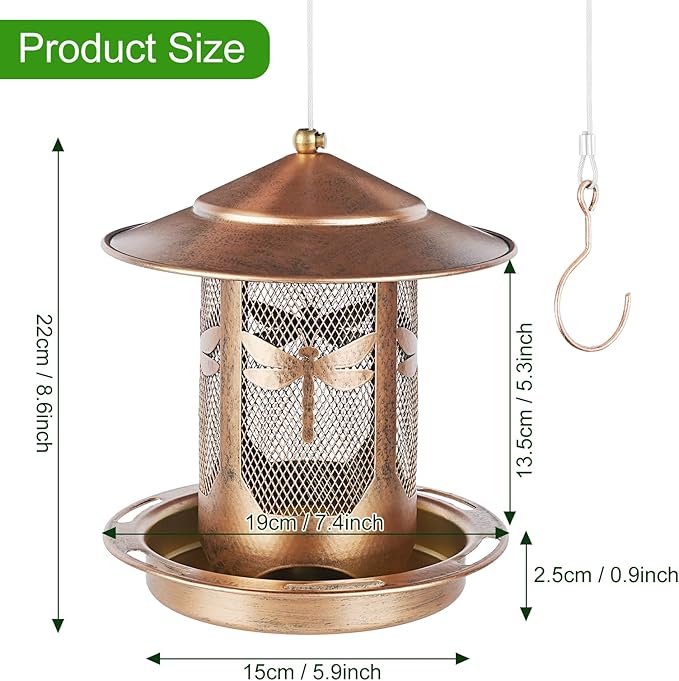 Bird Feeder, Metal Wild Bird Feeders for Outdoors Hanging, Beautiful Birdfeeders for Outside Garden Patio Decors - Dragonfly Pattern