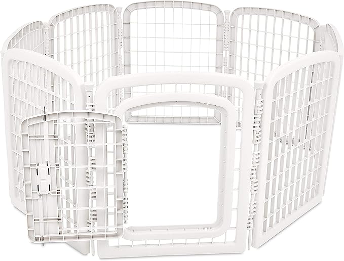 Amazon Basics 8-Panel Octagonal Plastic Pet Pen Fence Enclosure With Gate, 59 x 58 x 28 Inches, White