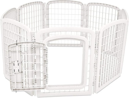 Amazon Basics 8-Panel Octagonal Plastic Pet Pen Fence Enclosure With Gate, 59 x 58 x 28 Inches, White